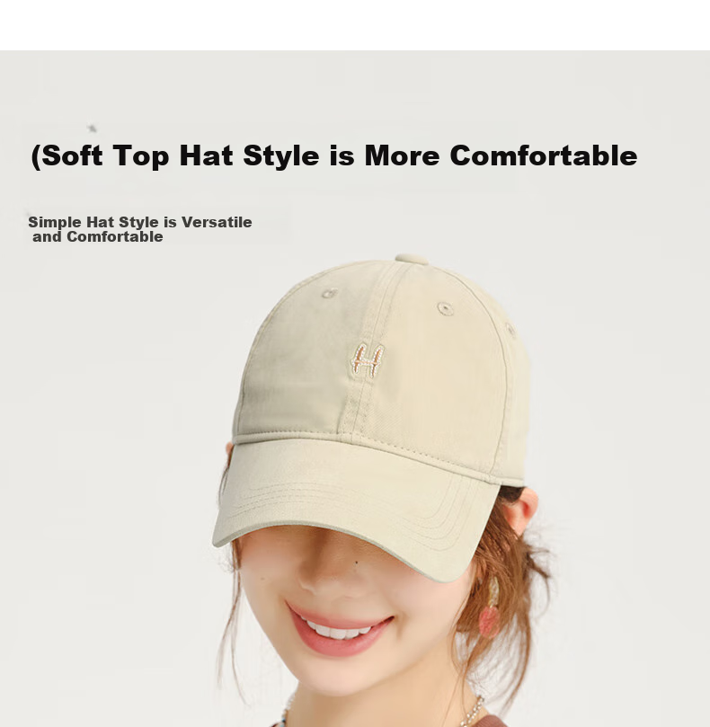 CACUSS Baseball Cap Women Spring Summer Cotton Letter Sun Hat Soft Top Large Head Circumference Slim Face Hat Dark Blue 8