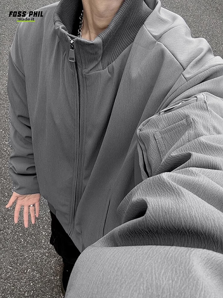 Foss Phil Men's Flight Jacket, Spring And Autumn American High Street Style, Versatile Short Baseball Coat, JK001 Black L 8
