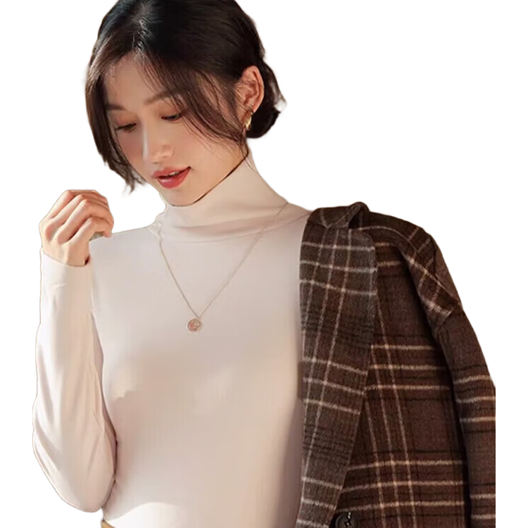 LangSha Women's Turtleneck Base Shirt Autumn Winter 2025 Thickened Fleece Ribbed Long Sleeve Slim Fit 7A Antibacterial Mite-Resistant Inner Top