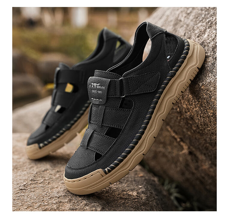 Bull Family Summer New Men's Hollow Breathable Sandals Outdoor Casual Water-Resistant Creek Shoes 17