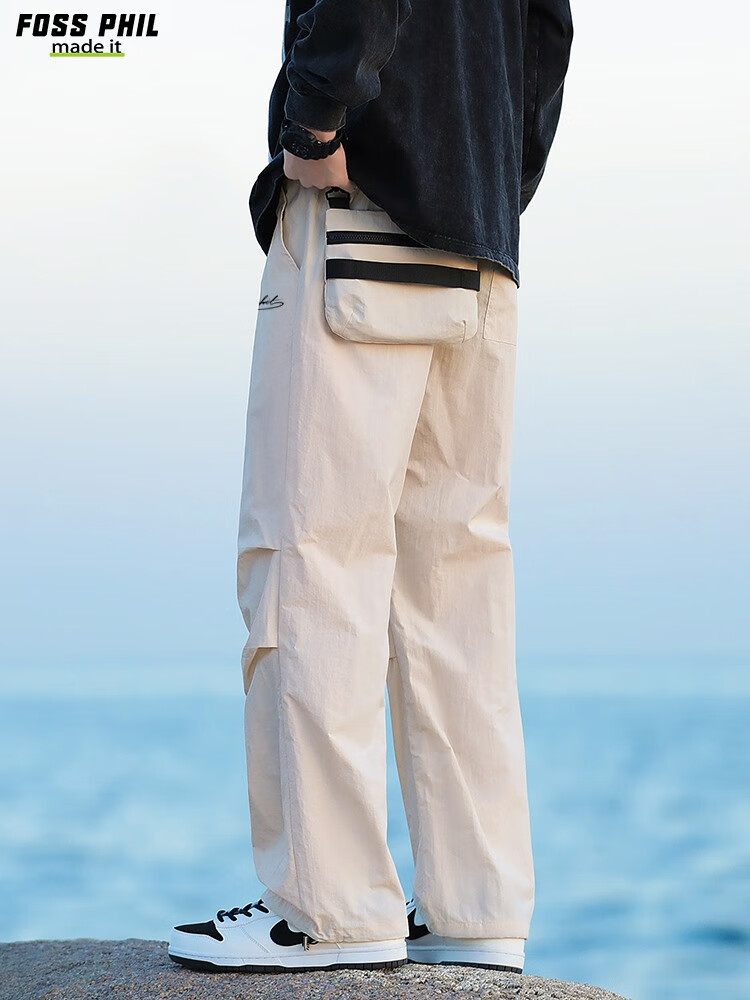 Foss Phil American-Style High Street Cargo Pants for Men, Spring And Autumn Ice-Cool Sports Straight-Leg Tapered Casual Pants, FPK57 Black M 11