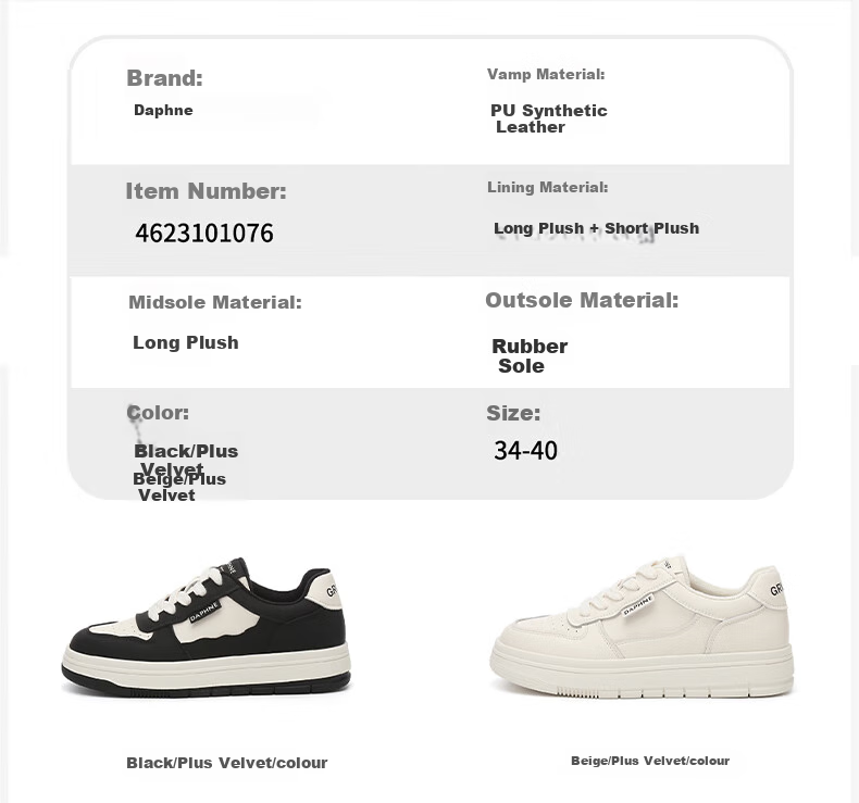 DAPHNE Low-Top Sneakers for Women, Thick-Soled Casual Sports Shoes with Soft Soles, Lightweight Versatile Women's Shoes 4623101076 Black 34 8