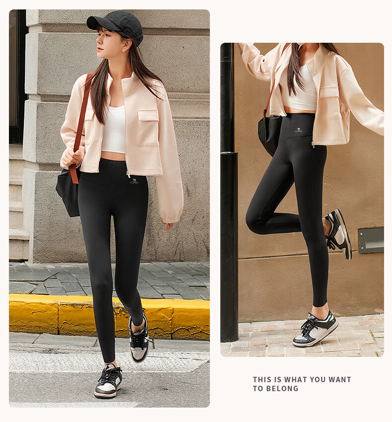 CAMEL Sun Protection Shark Leggings for Women, Elastic Yoga Fitness Running Sports Pants Y25CY1L7005 Phantom Black L 14