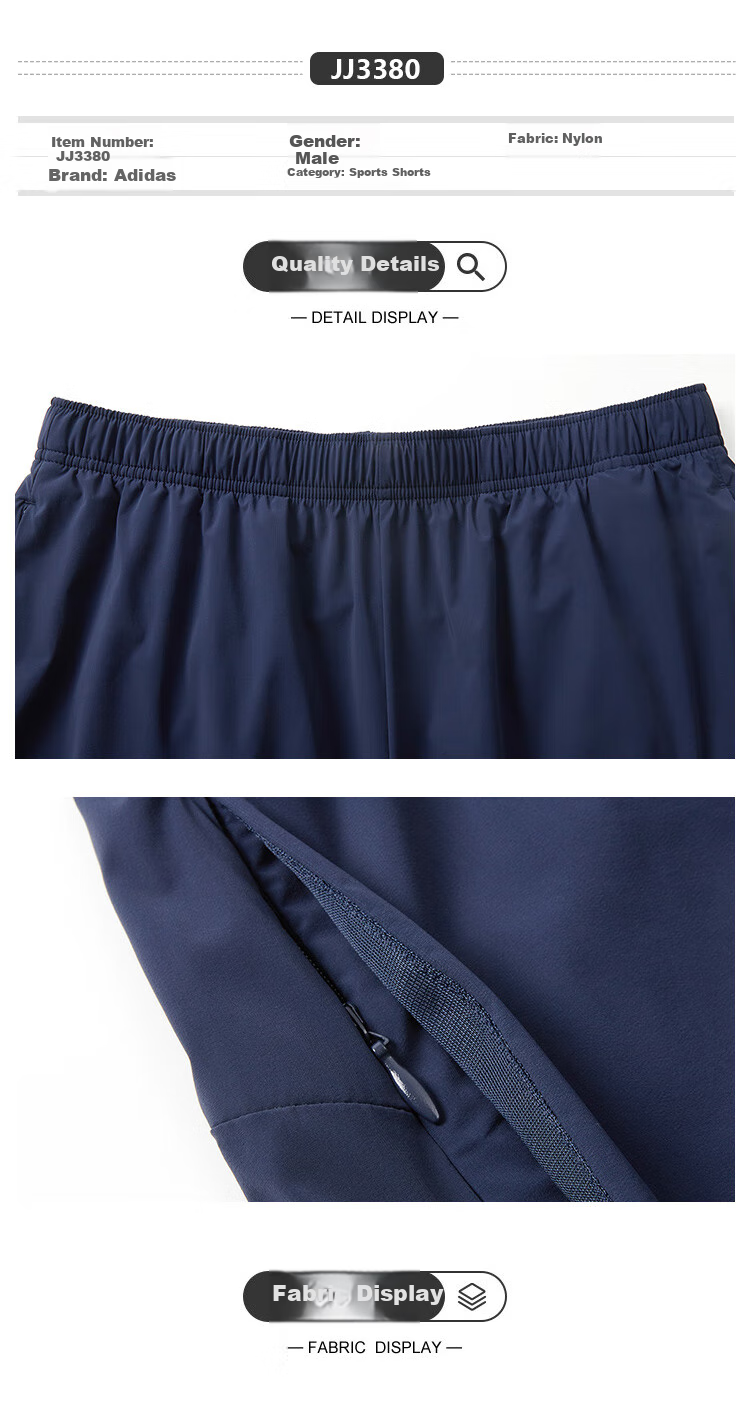 Adidas Versatile Breathable Comfortable Outdoor Quick-Dry Pocket Zipper Sports Training Fitness Shorts, Size S 5