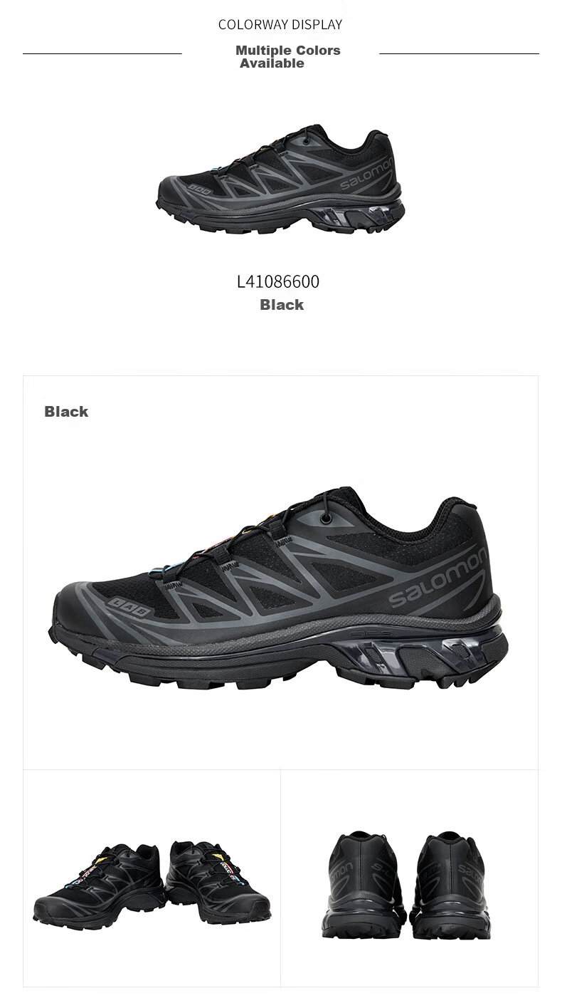 Salomon XT-6 Outdoor Hiking Trail Running Shoes L41086600 Black Size 42.5 5