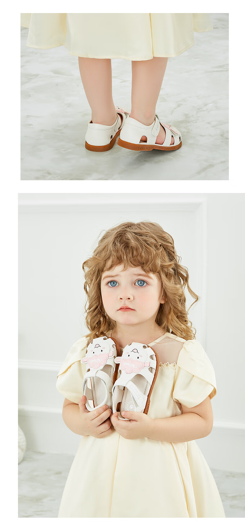 Tilanis Summer New Kids Non-Slip Soft Sole Girls Cute Sandals Closed-Toe Anti-Kick Baby Shoes White/Pink Size 23 5