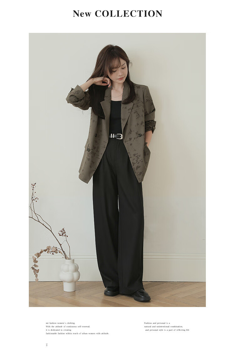 Mt [New Chinese Style Commuter Look] Autumn Texture Printed Fabric Elegant Simple Double-Breasted Blazer 3