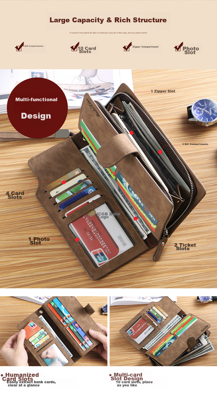 MashaLanti Men's Wallet, Long Style, Large Capacity, Leather Billfold, Handheld Multi-Card Slots, Coin Purse, All-In Design, Father's Day Gift 10
