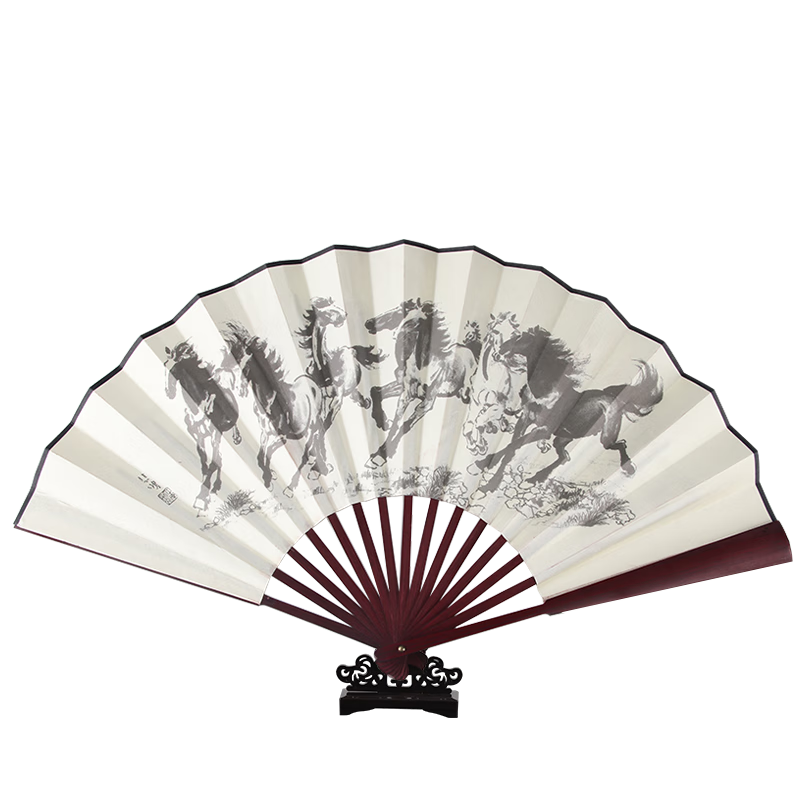 TaTanice Folding Fan for Men [Gift Box], Chinese-Style Handmade Silk Fan, Eight Horses Patter