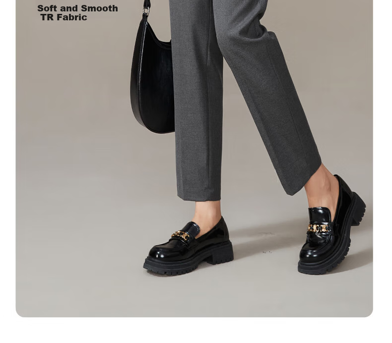 ESE-Y Spring New Nine-Point Gray Casual Pants for Women, TR Color-Spun High-Waist Cigarette Version Straight-Leg Trousers, Black, Size 27 9