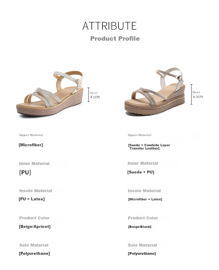 ZHR Women's Shoes, Summer Wedge Versatile Sandals, Fashionable Rhinestone Platform Slimming Beach Shoes for Women, AY161, Apricot Color, Size 35 5