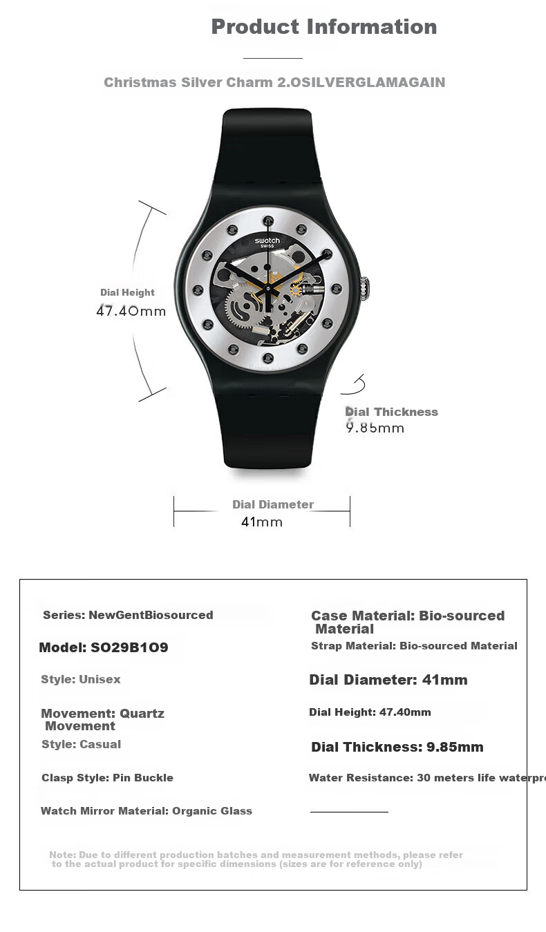 Swatch Swiss Watch, Original Series Skeleton Men's Quartz Watch, Holiday Gift, Christmas Silver Charm 2.0 4