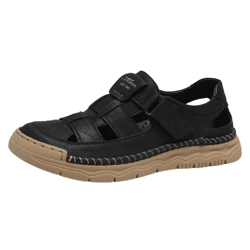 Bull Family Summer New Men's Hollow Breathable Sandals Outdoor Casual Water-Resistant Creek Shoes