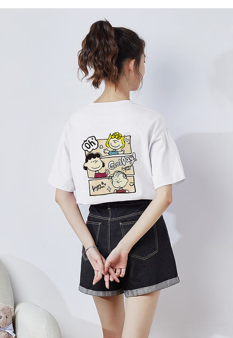 TonLion 2025 Summer Women's New Round Neck Short Sleeve T-Shirt Versatile [Snoopy Collaboration] S Light Purple 11