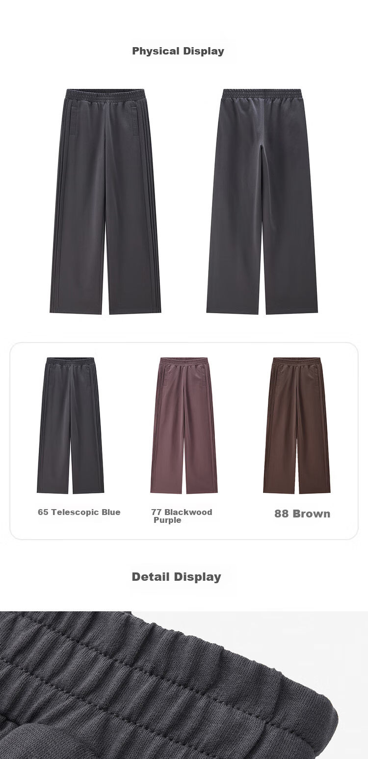 Giordano Women's Cotton Side Bone Pleated Wide-Leg Pants with Elastic Waist, Knitted Casual Sports Trousers 05415455 15