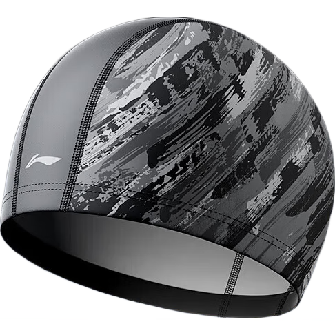 Li-Ning Swim Cap for Men And Women, Comfortable Fabric Swimming Cap with Ear Protection, Non-Binding Printed Swim Cap 6281 Black