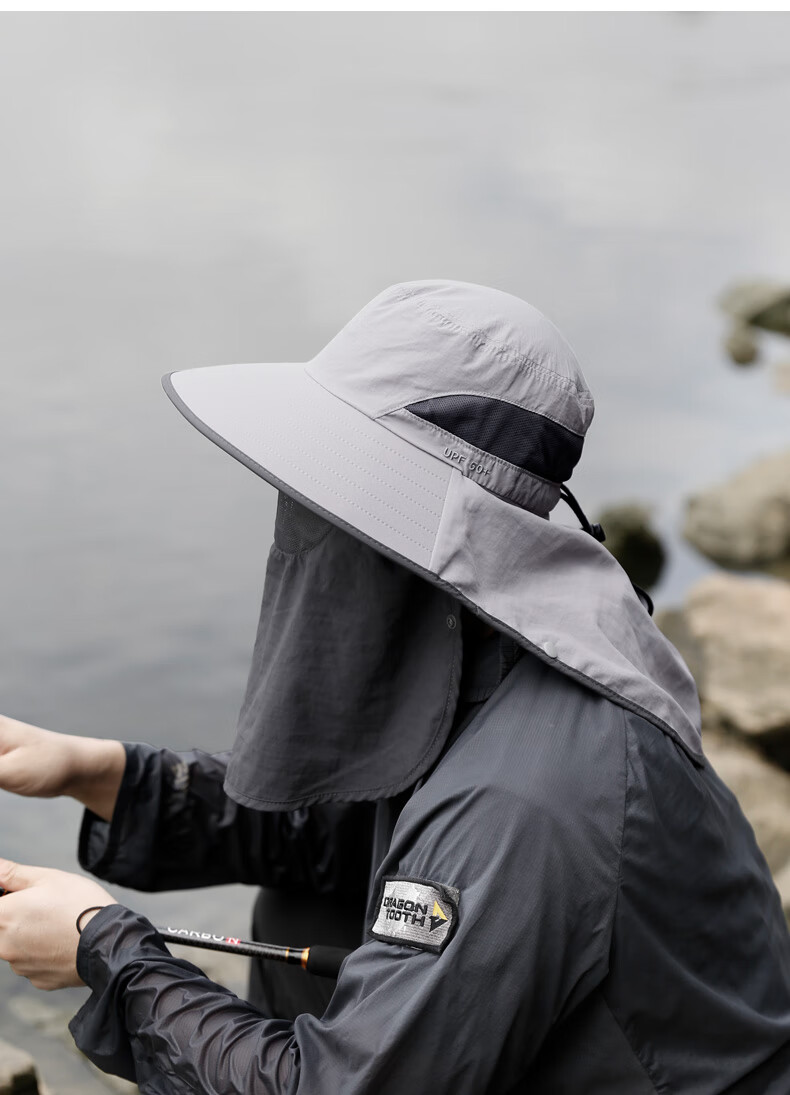 Zhanshuniao (Full Face Coverage) Fishing Sun Protection Hat for Men, Large Head Circumference, Sun Visor, Outdoor Fisherman Hat, UV Protectio 4
