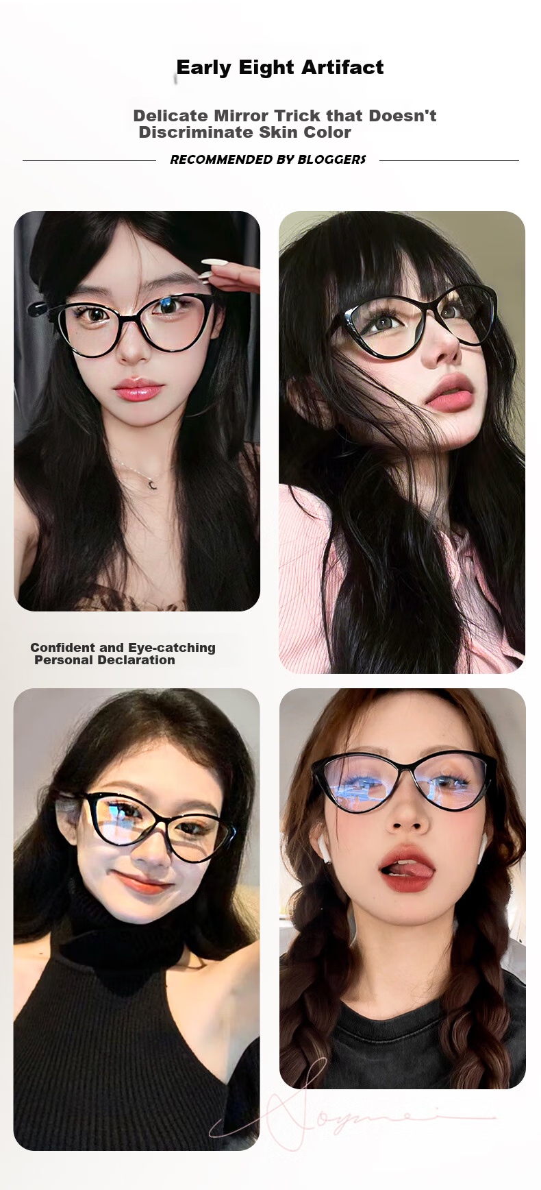 LOHO [Professional Eyeglass Fitting] Black Frame Glasses for Women, Myopia, Astigmatism, Prescription Lenses, Zeiss Lenses, Cat-Eye Anti-Blue Light Frames 4