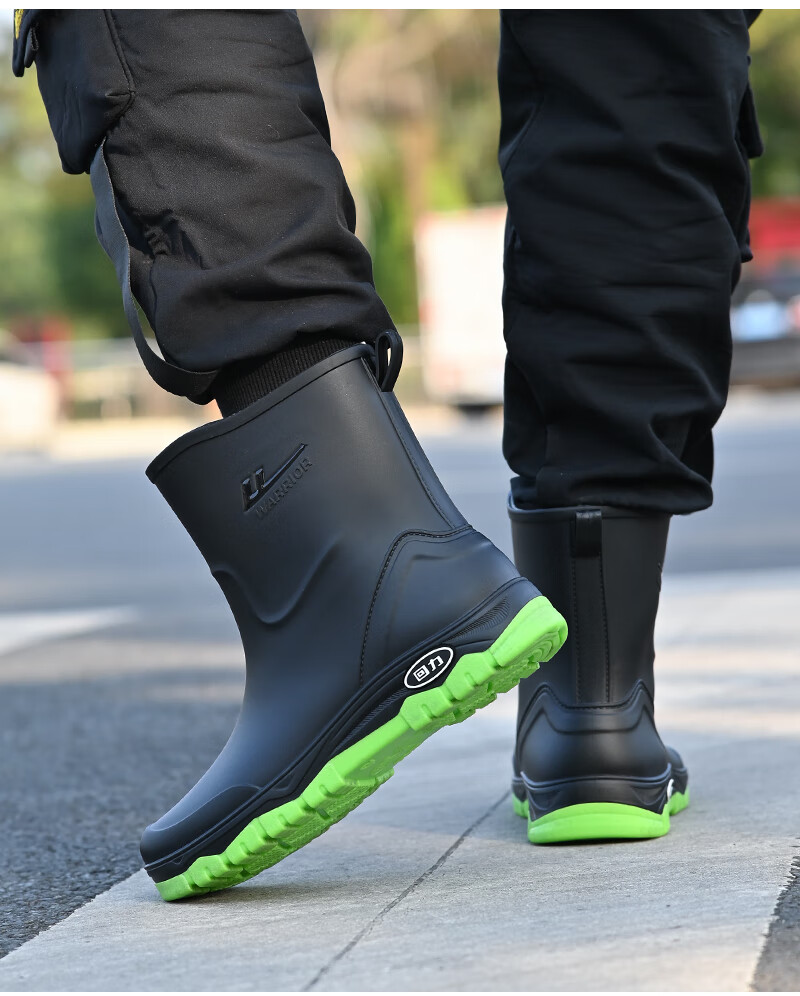 Warrior Men's Mid-Calf Waterproof Rain Boots Rubber Shoes Lightweight Chef Shoes H5388 Black Size 45 14