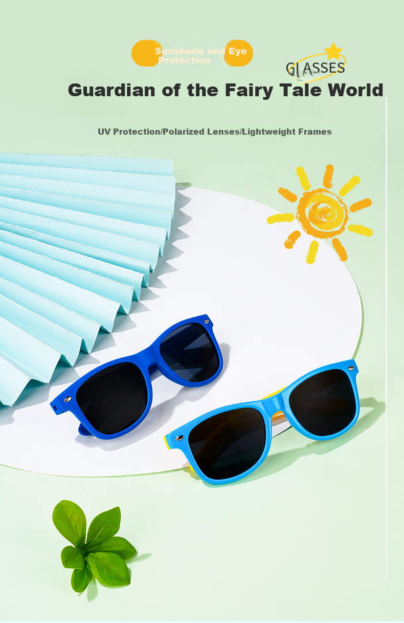 Angelamiao Children's Sunglasses for Boys, Kids' Sunglasses, UV Protection Children's Glasses, Blue Frame Back-To 1