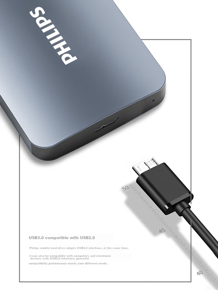 PHILIPS 1TB Portable Hard Drive, USB3.2Gen1 High-Speed Large Capacity 21PD Series, 2.5-Inch Computer Mechanical Hard Drive, Compatible with Mac, External Storage for Office And Home Use 6