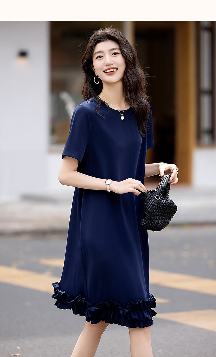 Dme [Tianren Gentle Styling] Summer Shiny 80D Linen Mushroom Edge A-Line Mid-Length Women's Dress 16