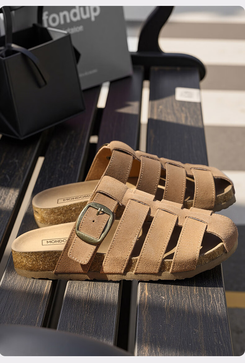 MONDOBELL Sandals, Slip-Ons, Retro Birkenstock Style, Flat Soles, Spring And Summer Wear, Fashionable Casual Versatile Soft-Soled Women's Slippers, Closed-Toe, Beige, Size 38 8