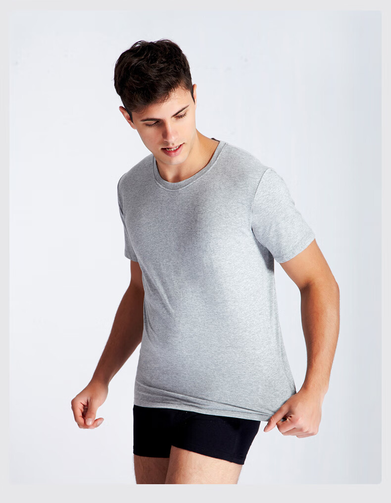 LangSha Men's Short-Sleeve Pure Cotton T-Shirt, Antibacterial Thin Undershirt, All-Cotton Base Layer, Sweat-Absorbing Underwear, Gray 14