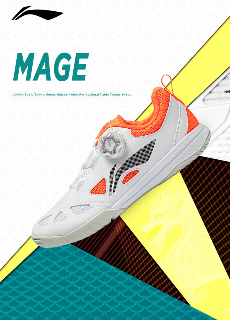 Li-Ning Children's Table Tennis Shoes, Professional Training And Competition, Non-Slip, Wear-Resistant, Breathable Sports Shoes, Fluorescent Orange, Size 32 1