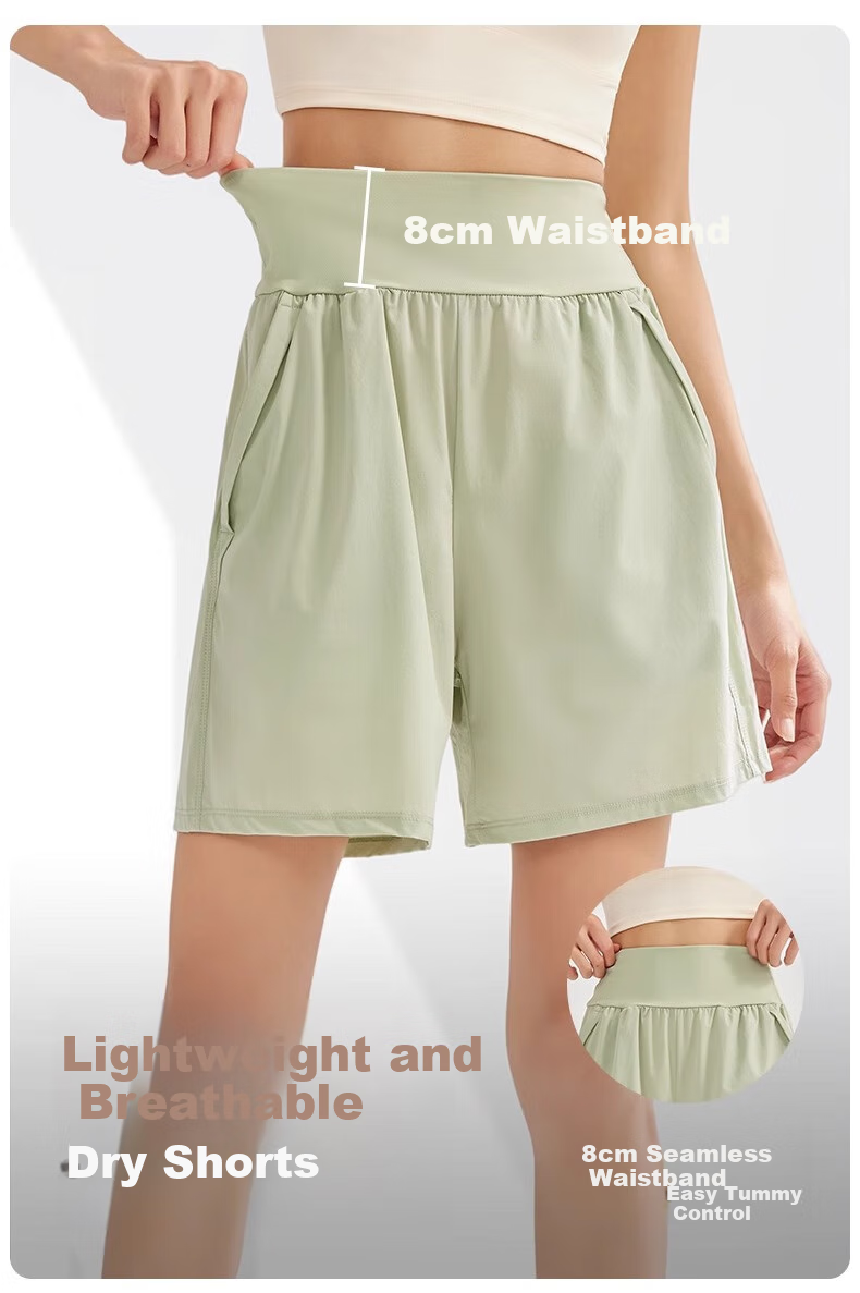 NEVER ME Women's Sports Pants, Casual Shorts, High-Waisted Tummy Control, Loose-Fitting, Breathable, Quick-Drying, Running, Fitness, Boxing Pants, Summer 3