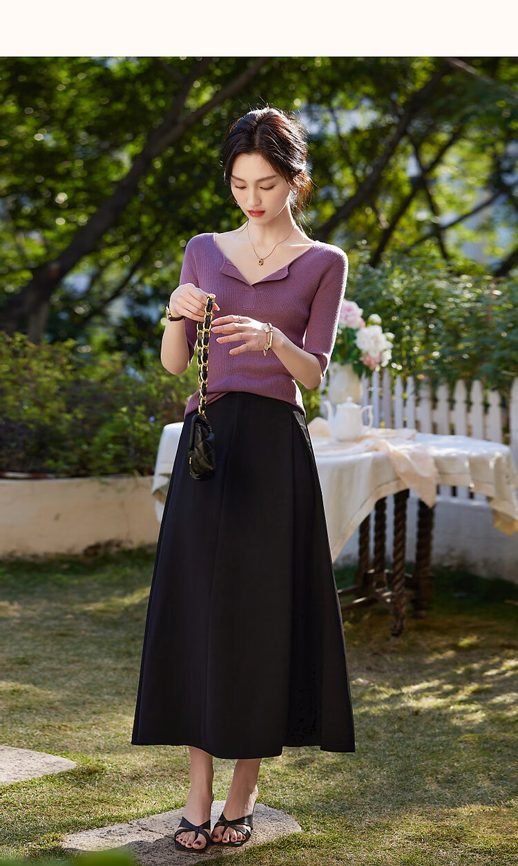 Dme [Ziteng Garden] Spring And Autumn Wool Blend Sweater, V-Neck Round Neck Cable Knit Sweater, Elegant Women's Top 13