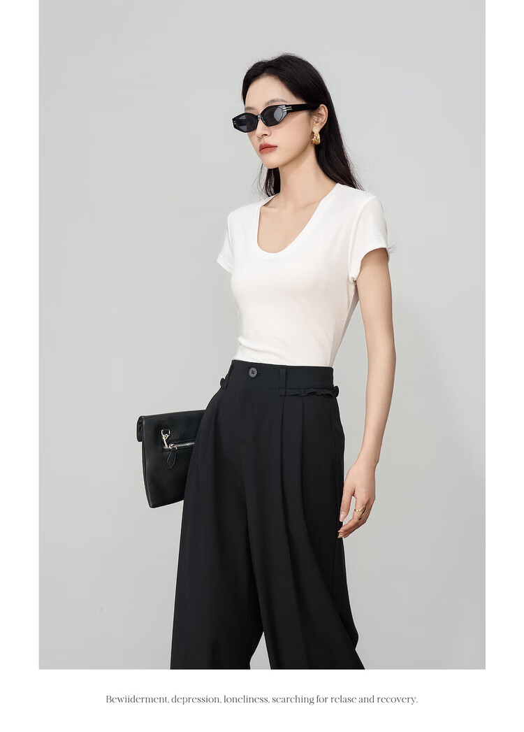 Olrain White U-Neck Slim Fit Short Sleeve T-Shirt for Women Summer Petite Top White L 11