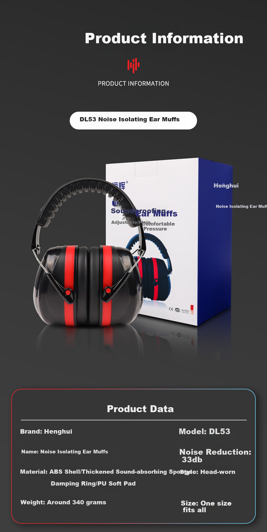 Henghui Noise-Cancelling Earmuffs, Industrial Soundproofing for Men And Women, Suitable for Study Dormitory Snoring, Sleeping, Factory Workshop Shooting, Blue-Black Color 6