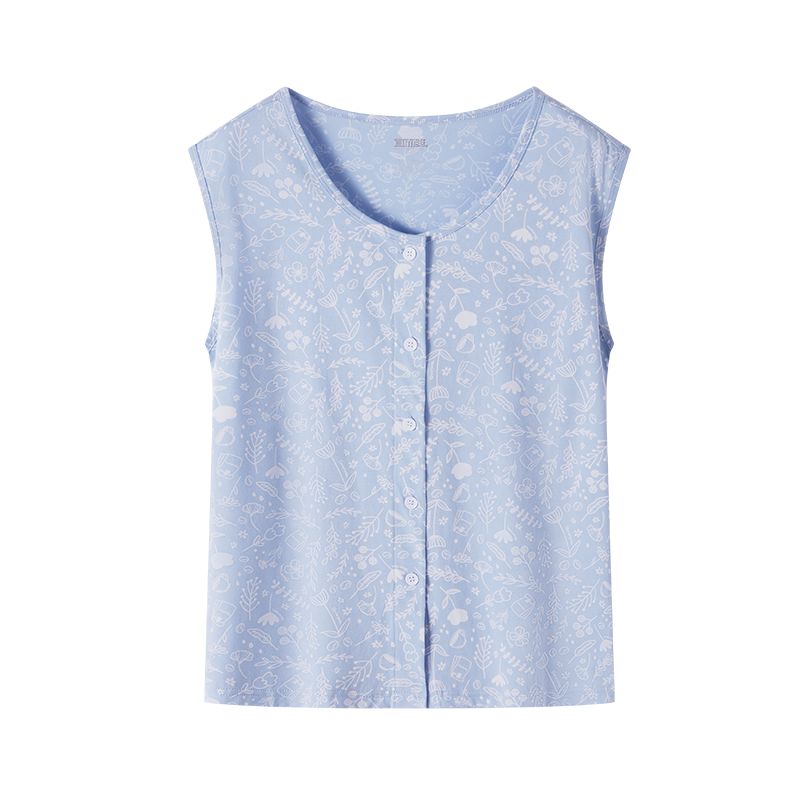 Comfortable and Refreshing 100% Cotton Antibacterial and Anti-mite Women's Vest Cardigan Pajamas Bottoming Home Pure Cotton Sleeveless Undershirt Middle-aged and Elderly