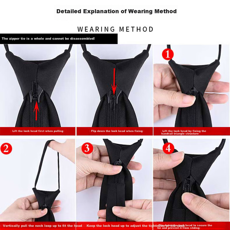 CARTELO Men's Pre-Tied Zipper Tie, Formal Business Wedding Groom Groomsman Lazy Suit Tie Gift Box Set Black