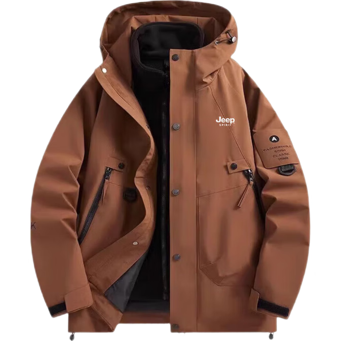 JEEP SPIRIT Men's Windbreaker Jacket for Autumn And Winter, Hooded Three-In Two-Piece Sportswear Coat, Black, 3XL