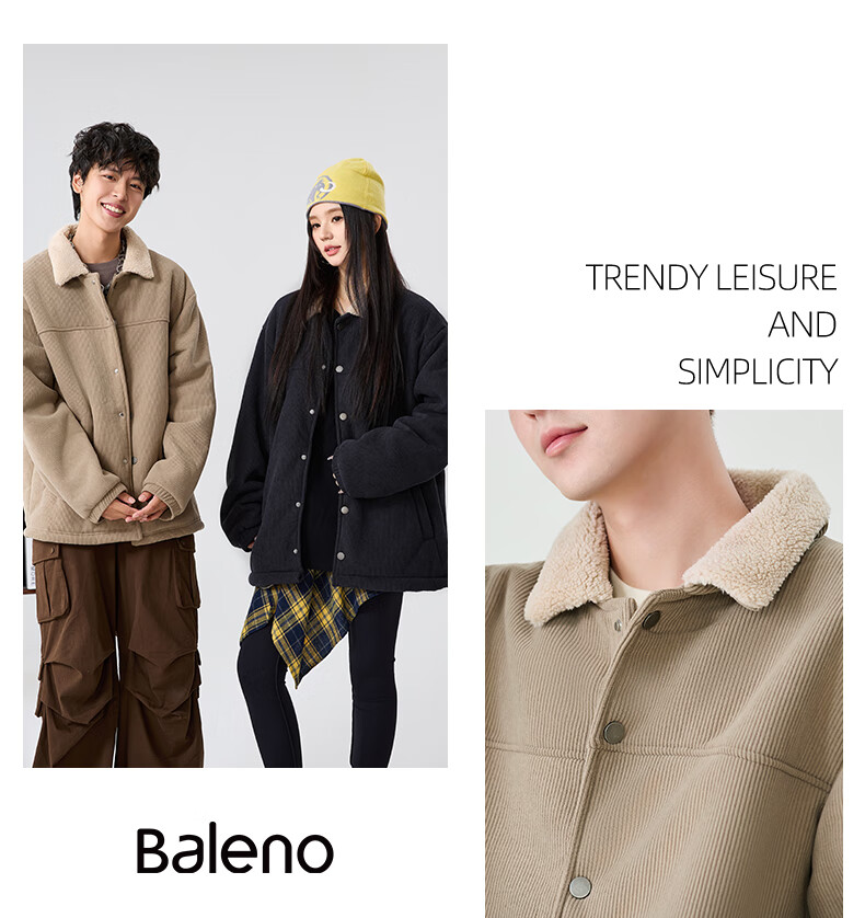 Baleno Men's Fleece-Lined Jacket Autumn Winter 2025 New Warm Windproof Textured Corduroy Cotton Jacket Cardigan 2