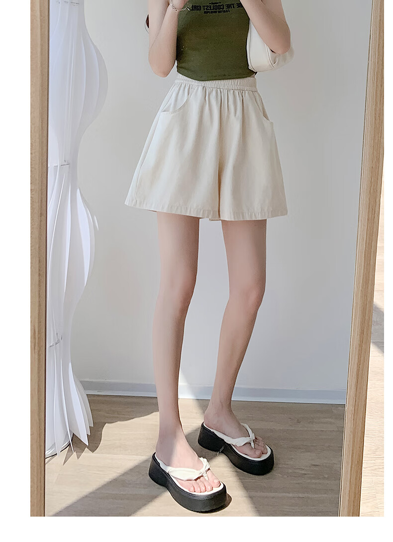BOPRUIEY Women's Pure Cotton Shorts, Summer High-Waist Casual Wide-Leg Mid-Length Shorts, Cargo Sports Three-Quarter Shorts 14