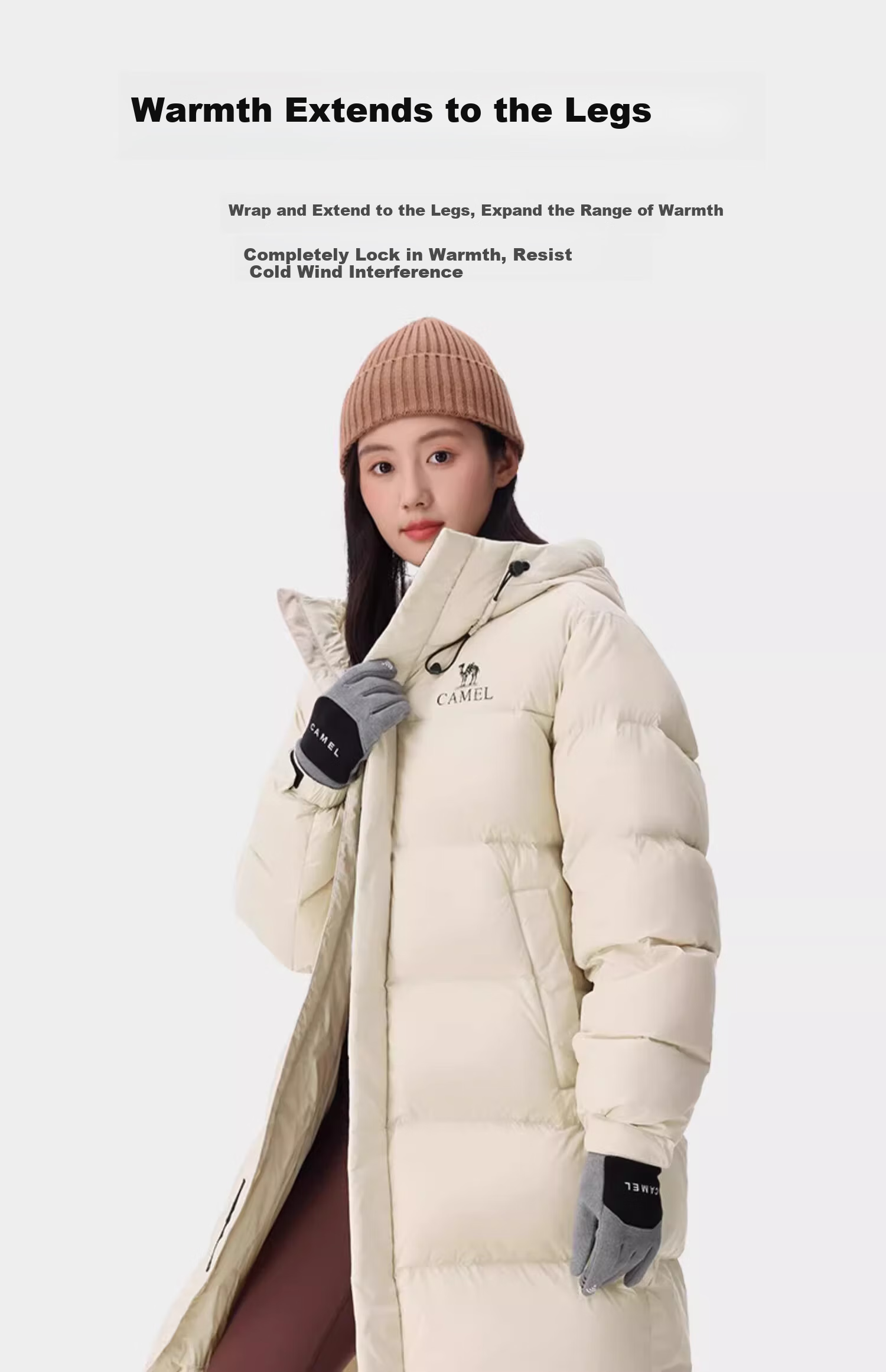 CAMEL Women's down Jacket, Mid-Length Warm Hooded Puffer Coat, down Outerwear, 734CAPN604 L 4