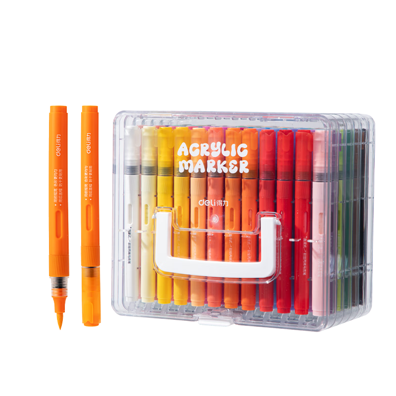 Deli 72-Color Liquid Acrylic Marker Soft Tip Washable High Coverage Opaque Student Fluorescent Watercolor Layering Box Birthday Journal Doodle HM335/HM395