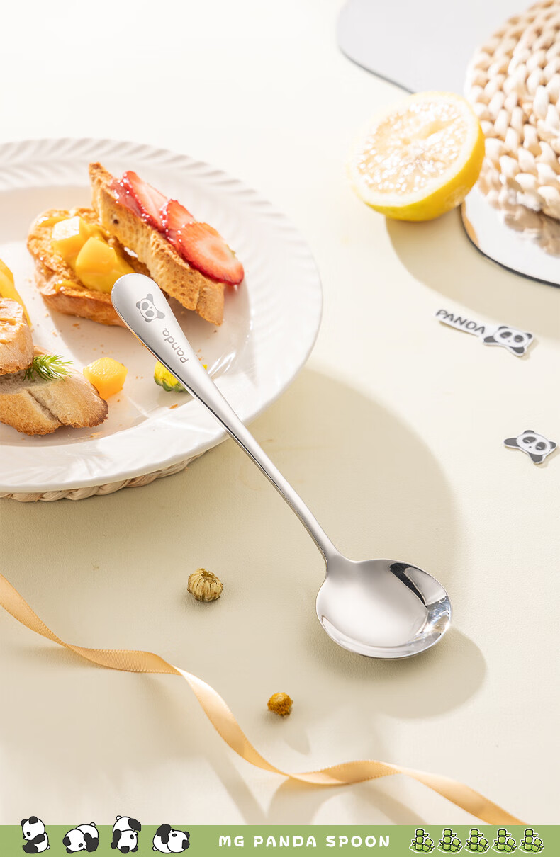Guangyi 304 Stainless Steel Dinner Spoons, Children's Household Soup Spoons, Eating Spoons for Restaurants, Panda-Shaped Round Spoons, Set of 2, GY1425 14