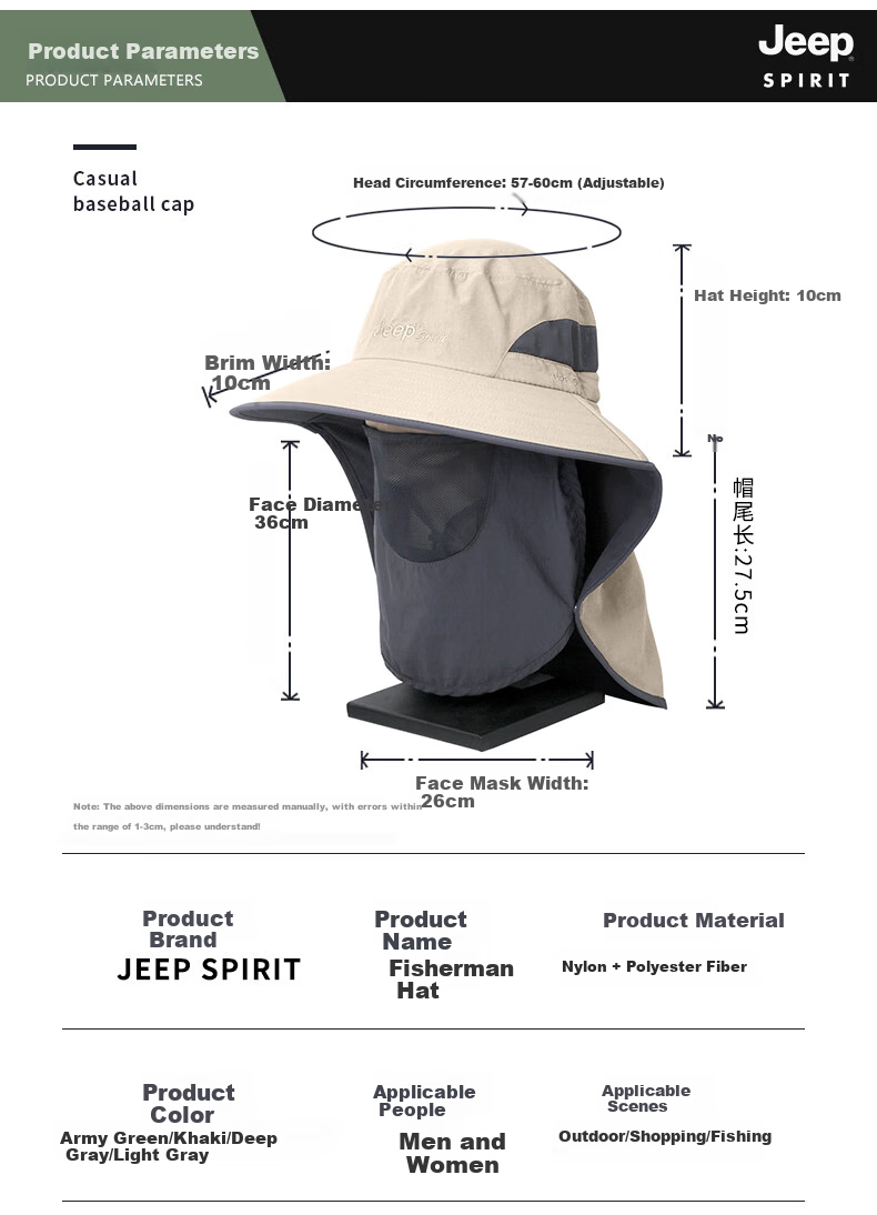 JEEP Hat for Men And Women, All-Season Sun Protection Cap, Casual Outdoor Fisherman Hat, Breathable Neck And Face Protection Sun Hat A0251 6