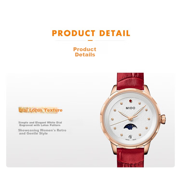 MIDO Swiss Watch Multifort Series Moonphase Starry Night Blue Fashion Elegant Quartz Steel Band Women's Watch 12