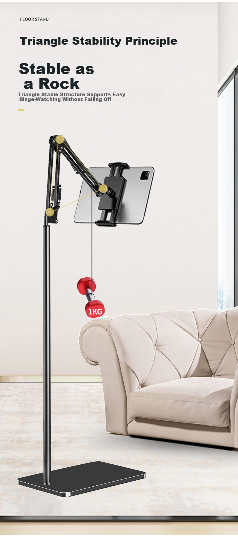 Zitai Phone And Tablet Stand, Floor-Standing IPad Live Streaming Stand, Lazy Bedside Stand for Overhead Shooting, Adjustable Telescopic Video Recording Stand for Watching Shows And Online Classes, Arm-Supporting Bracket, 135CM 2