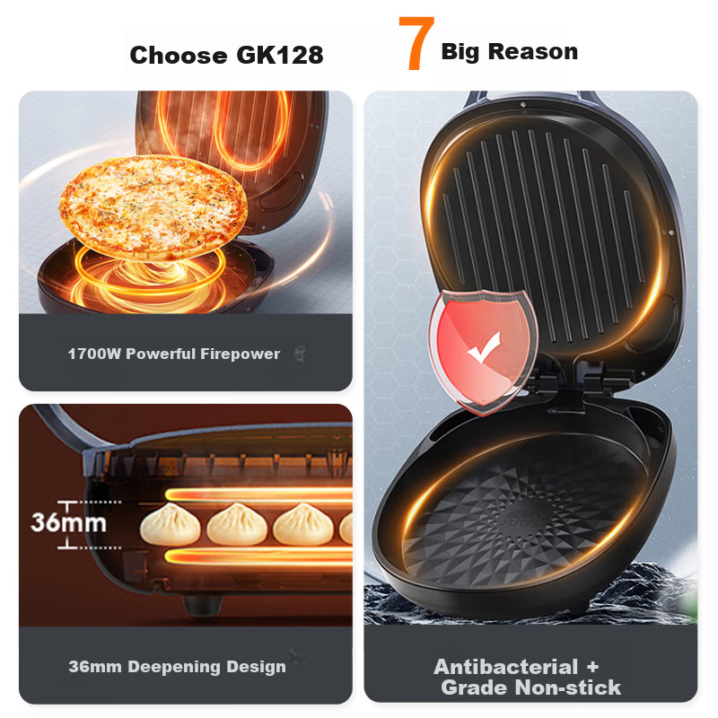 Joyoung Home Use 36mm Deep Electric Griddle Breakfast Maker, Double-Sided Heating Pancake Pan JK30-GK128