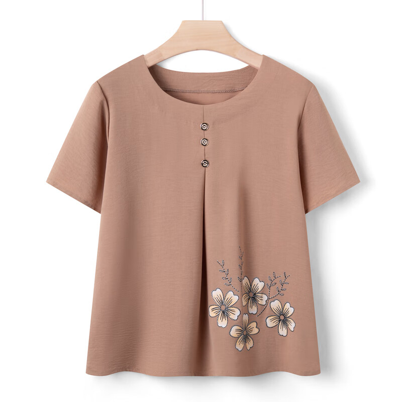 Fengxiao Middle-aged and Elderly Women's Summer Short Sleeve Loose Cotton Silk Top Set for Grandma
