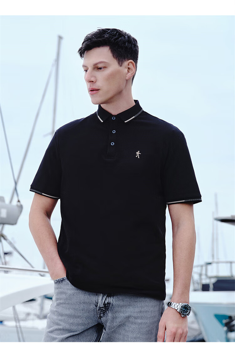 DANCING WOLVES [100% Pure Cotton] Commuter Collar Contrast Color Men's Short-Sleeve Polo Shirt, 803 White, Size 175 8