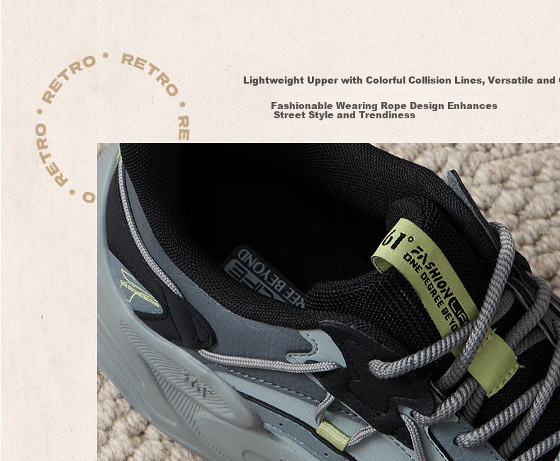 361° Men's Sports Shoes, Pengpai Spring And Summer Breathable Retro Thick-Soled Dad Casual Shoes Running Shoes 672326765-1 30