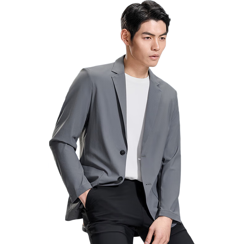 ROMON Men's Sun Protection Suit, Summer 2026 Business Wrinkle-Free High-End Single Suit Jacket, Cool-Feeling Outerwear, Gray, 4XL