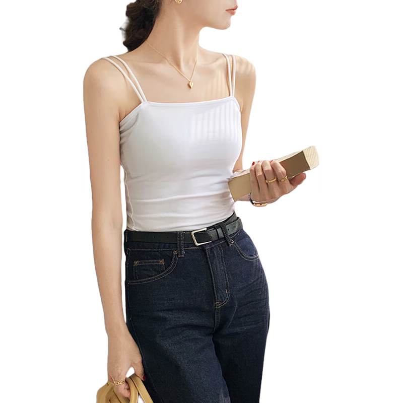 NOME Women's Camisole Tank Top with Built-In Bra Pads, Backless Design for Layering Or Outer Wear, White [Without Cups], Size M